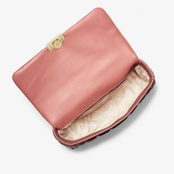 🆕 MICHAEL KORS Tribeca Large Quilted Leather Shoulder Bag In Sunset Rose… - Picture 10 of 10